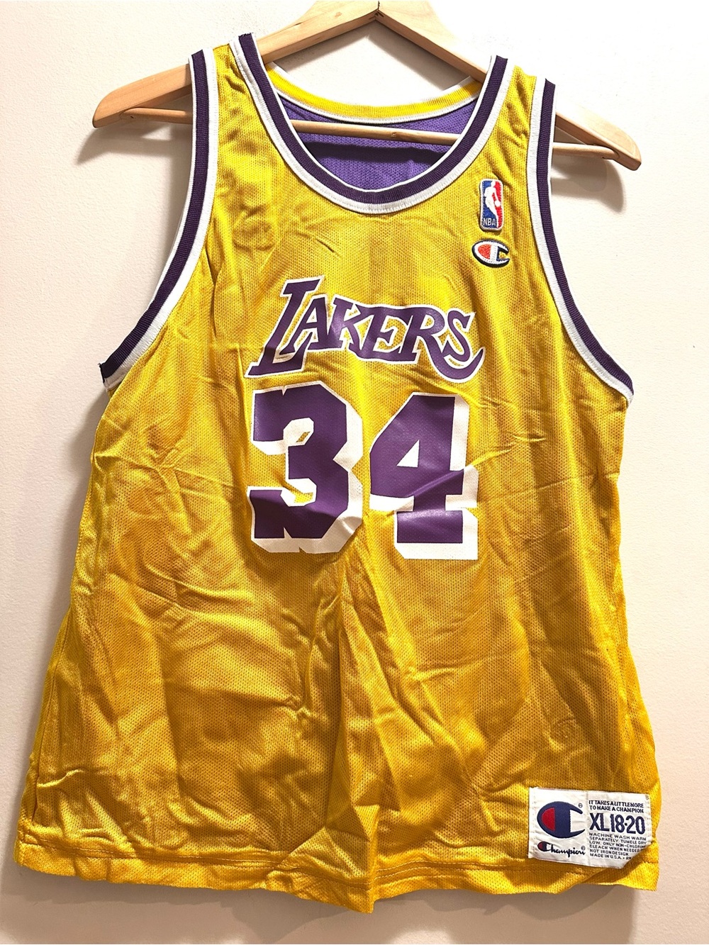 Vintage 90s Champion NBA LA Lakers Shaquille O’Neal #34 Jersey Youth XL 18-20